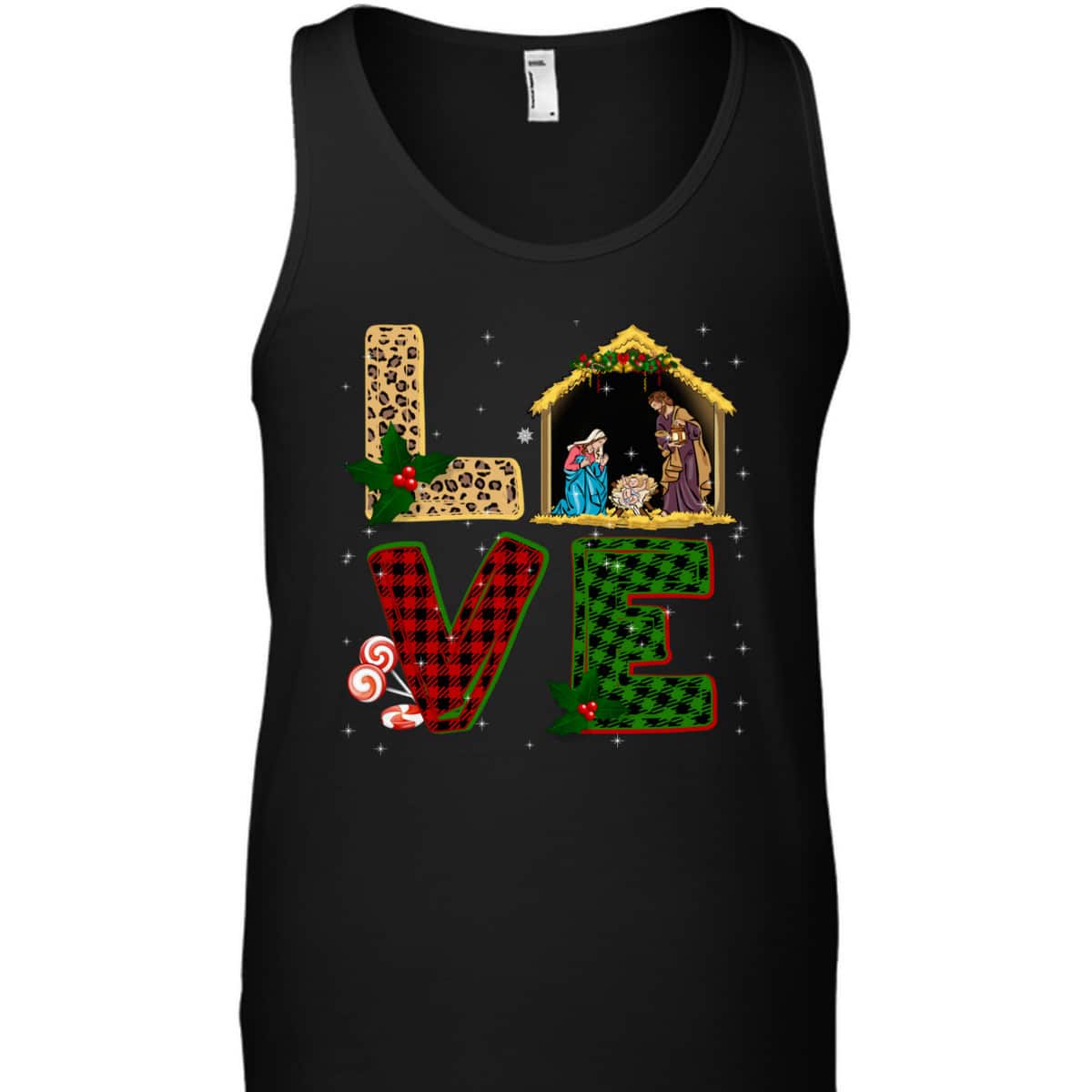 Love Leopard Plaid Christmas Nativity Christian T-Shirt Love Leopard Plaid Christmas Nativity Christian T-Shirt