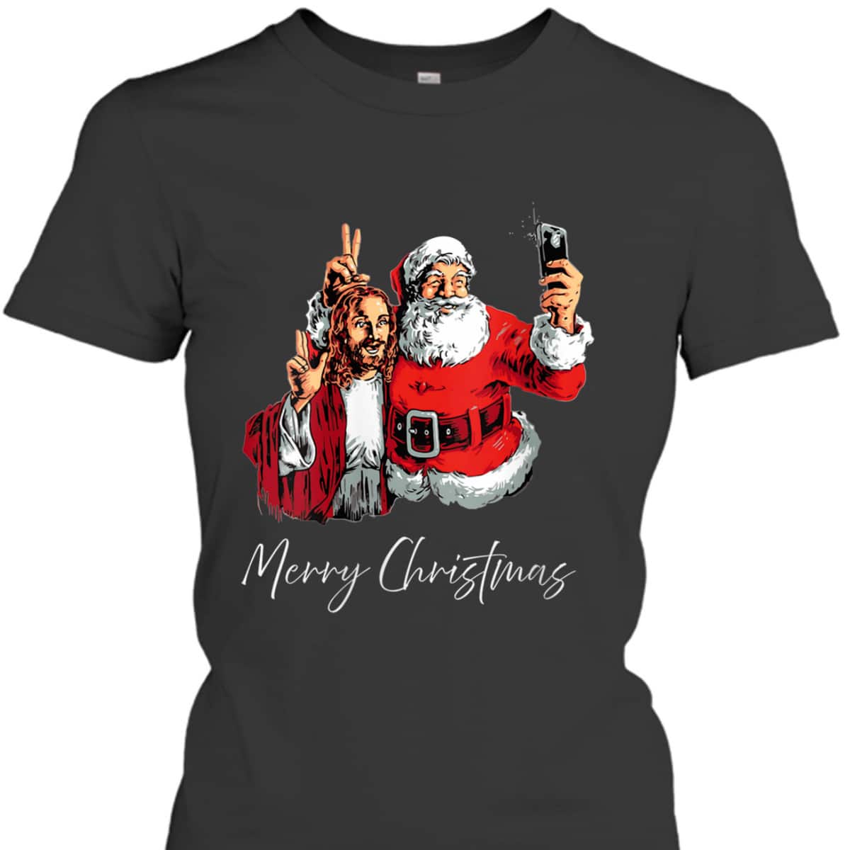 Merry Christmas Santa Claus Jesus God Selfie Xmas Christian T-Shirt Merry Christmas Santa Claus Jesus God Selfie Xmas Christian T-Shirt