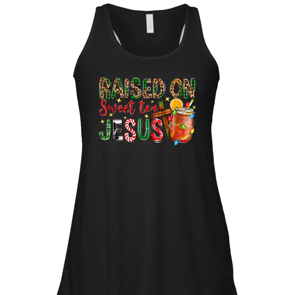 Raised On Sweet Tea Jesus Christian Xmas Lights Pajamas T-Shirt Raised On Sweet Tea Jesus Christian Xmas Lights Pajamas T-Shirt