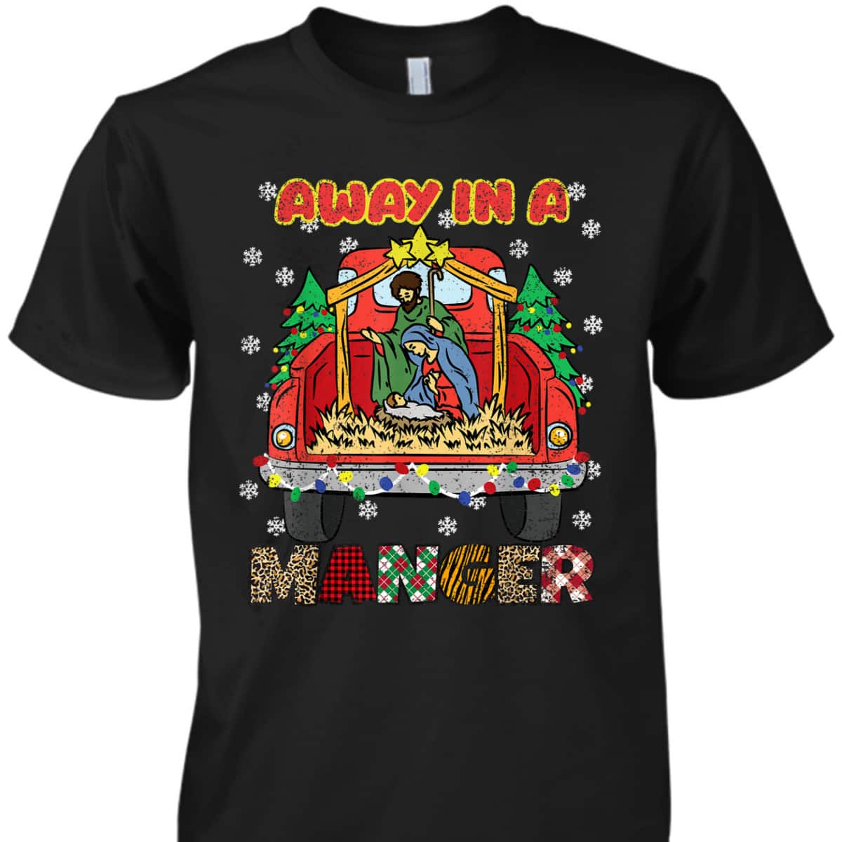 Away In Manger Christmas Tree X-Mas Plaid Christian T-Shirt Away In Manger Christmas Tree X-Mas Plaid Christian T-Shirt