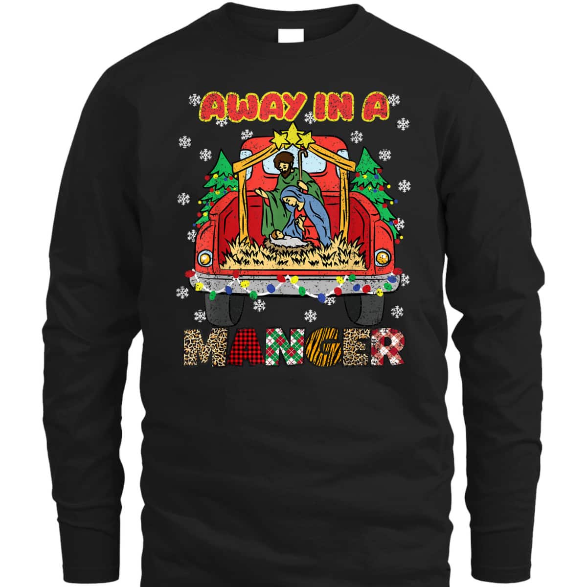 Away In Manger Christmas Tree X-Mas Plaid Christian T-Shirt Away In Manger Christmas Tree X-Mas Plaid Christian T-Shirt