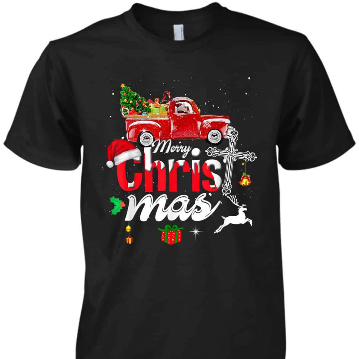 Christian Cross Christmas Tree On Car Xmas Red Truck T-Shirt Christian Cross Christmas Tree On Car Xmas Red Truck T-Shirt