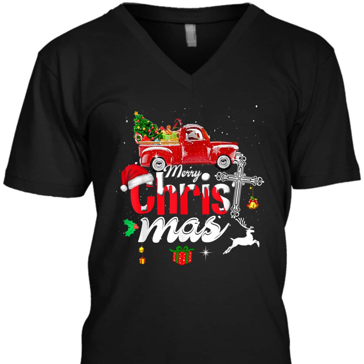 Christian Cross Christmas Tree On Car Xmas Red Truck T-Shirt Christian Cross Christmas Tree On Car Xmas Red Truck T-Shirt