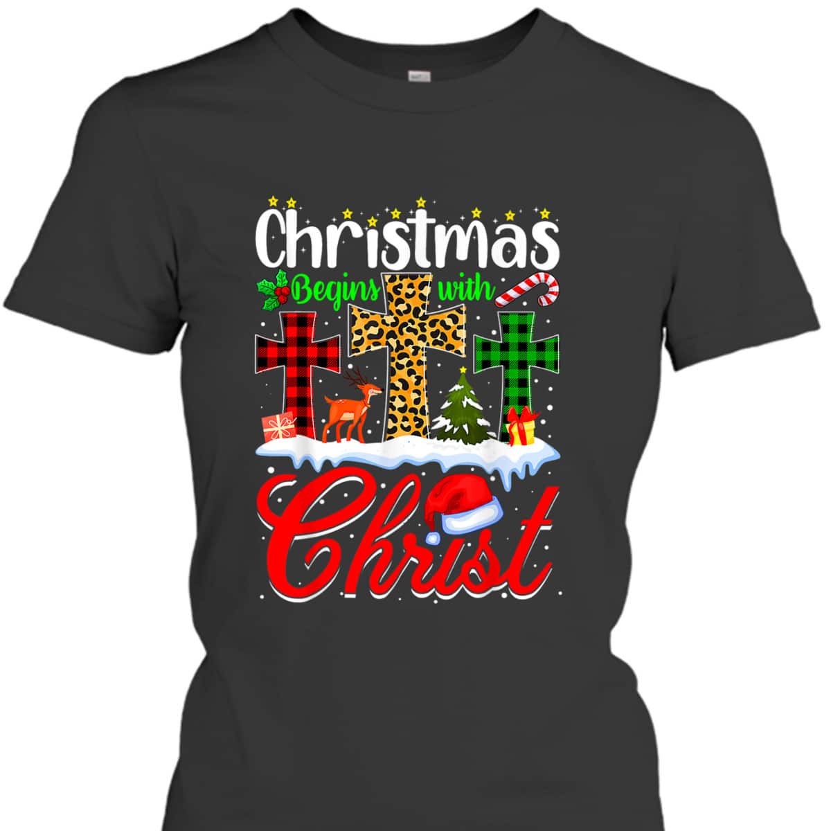 Christmas Begins With Christ Christian Cross Funny Xmas T-Shirt Christmas Begins With Christ Christian Cross Funny Xmas T-Shirt