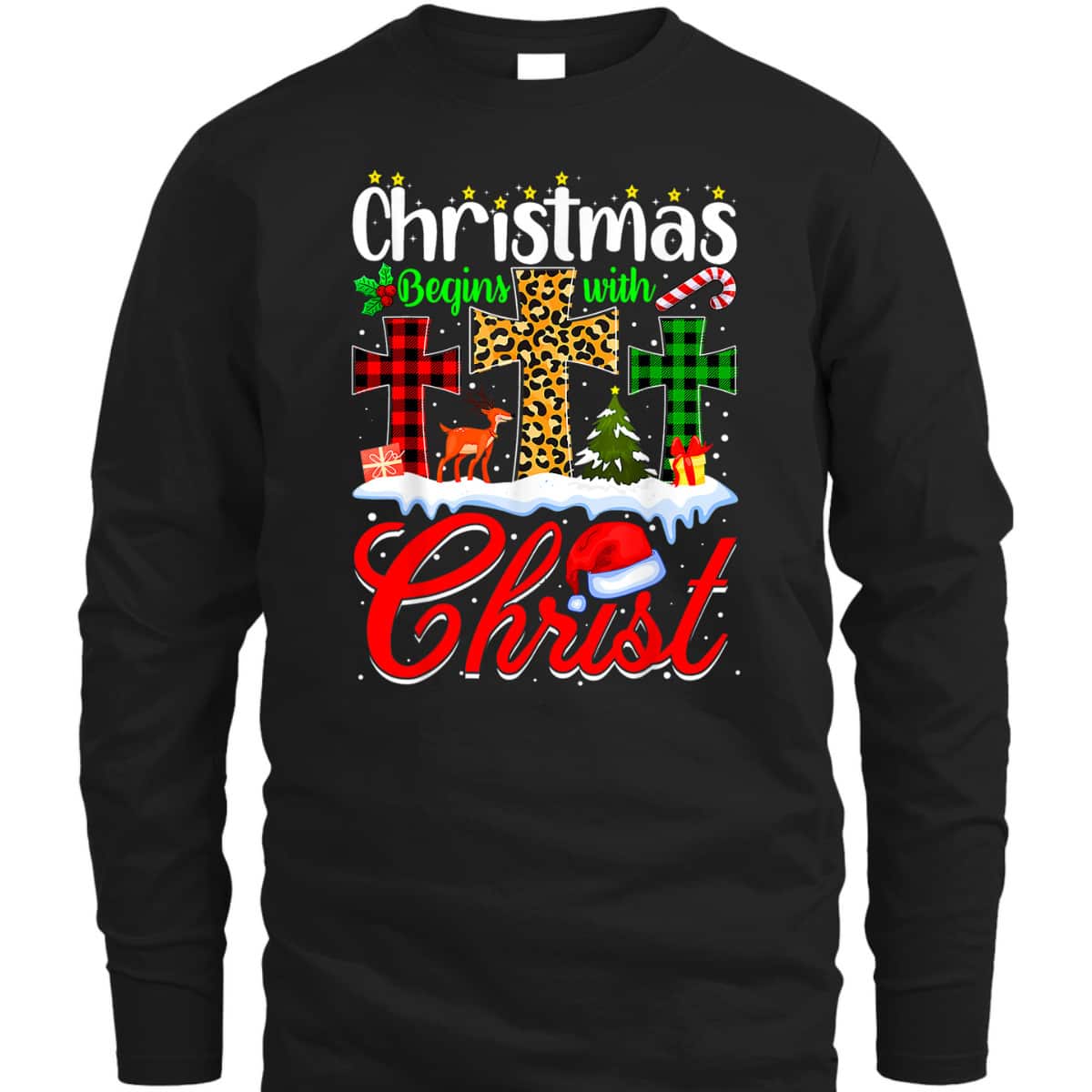 Christmas Begins With Christ Christian Cross Funny Xmas T-Shirt Christmas Begins With Christ Christian Cross Funny Xmas T-Shirt
