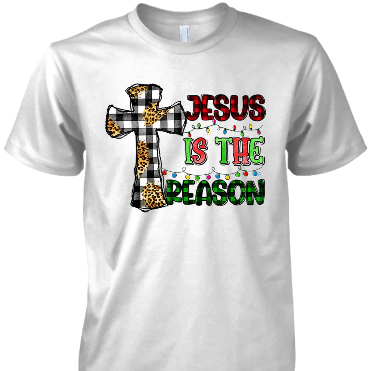 Christian Jesus The Reason Xmas Holiday Season Christmas Light Cross T-Shirt Christian Jesus The Reason Xmas Holiday Season Christmas Light Cross T-Shirt