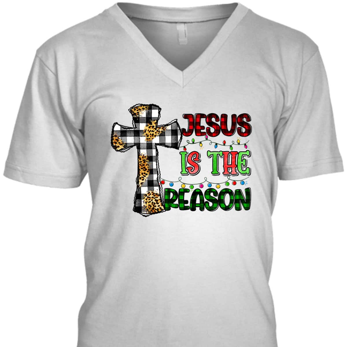 Christian Jesus The Reason Xmas Holiday Season Christmas Light Cross T-Shirt Christian Jesus The Reason Xmas Holiday Season Christmas Light Cross T-Shirt