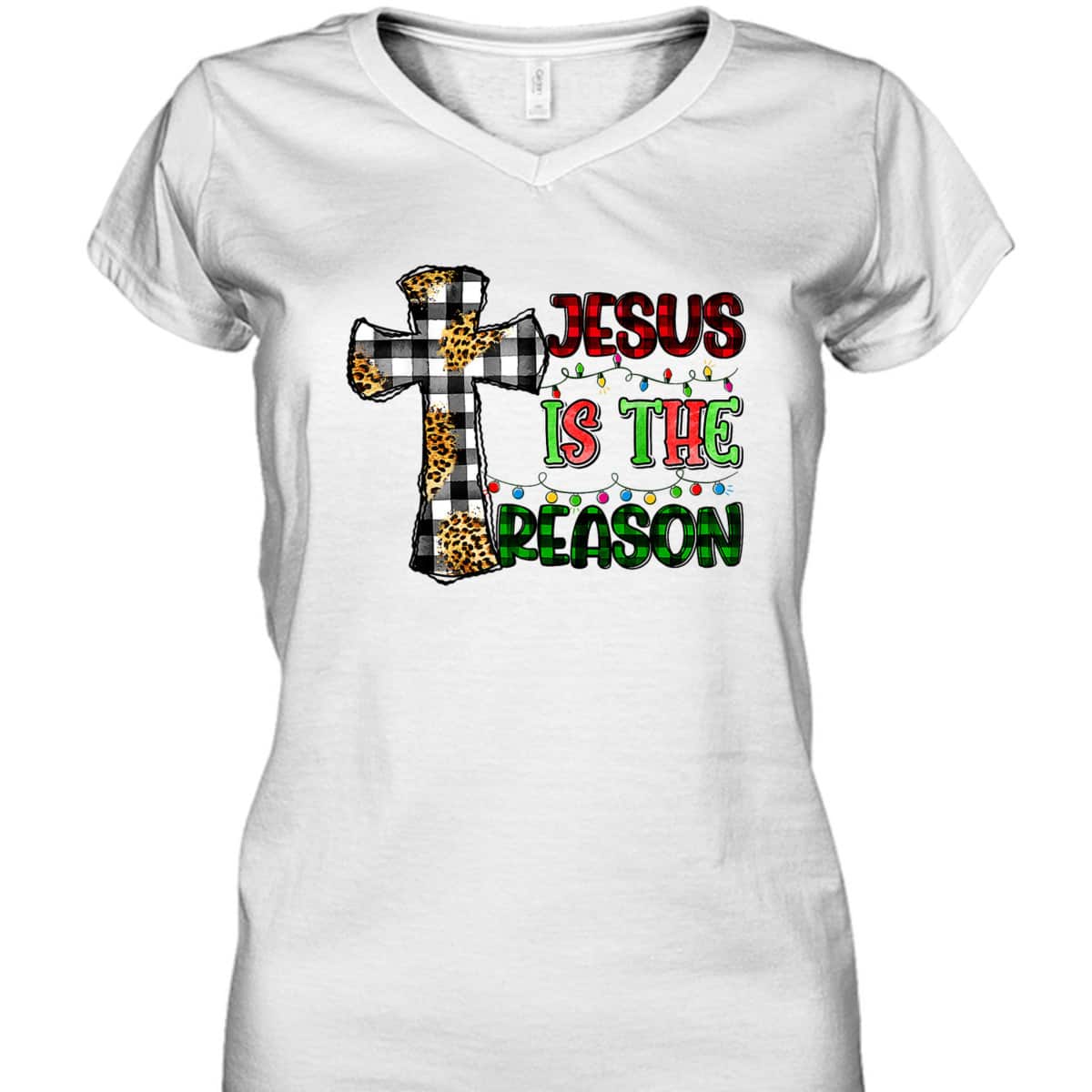 Christian Jesus The Reason Xmas Holiday Season Christmas Light Cross T-Shirt Christian Jesus The Reason Xmas Holiday Season Christmas Light Cross T-Shirt