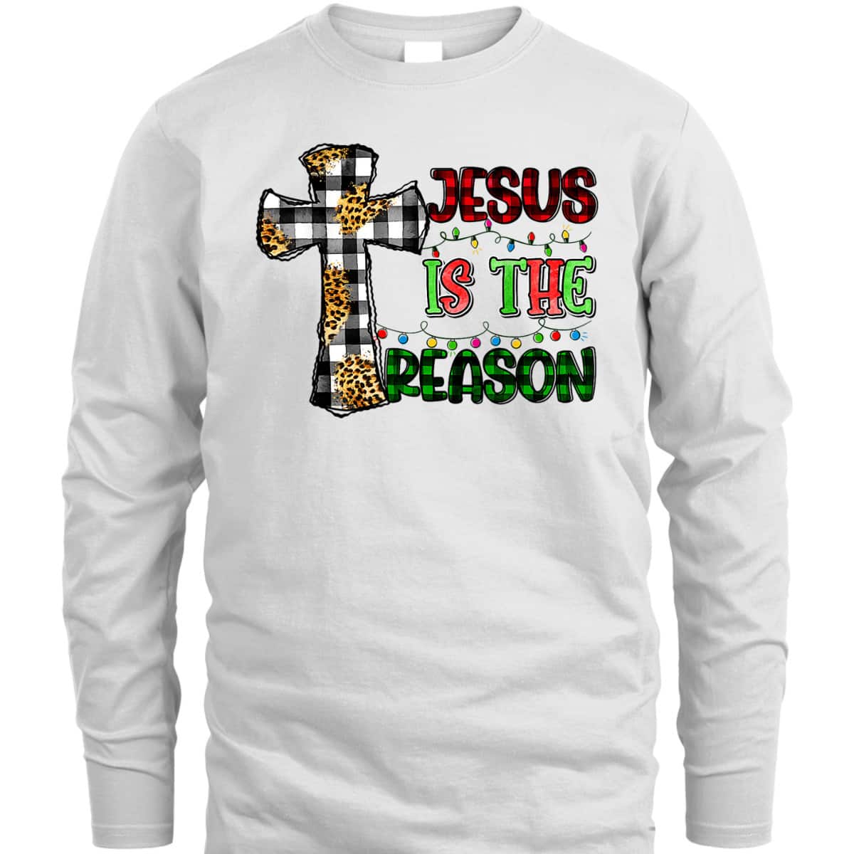 Christian Jesus The Reason Xmas Holiday Season Christmas Light Cross T-Shirt Christian Jesus The Reason Xmas Holiday Season Christmas Light Cross T-Shirt