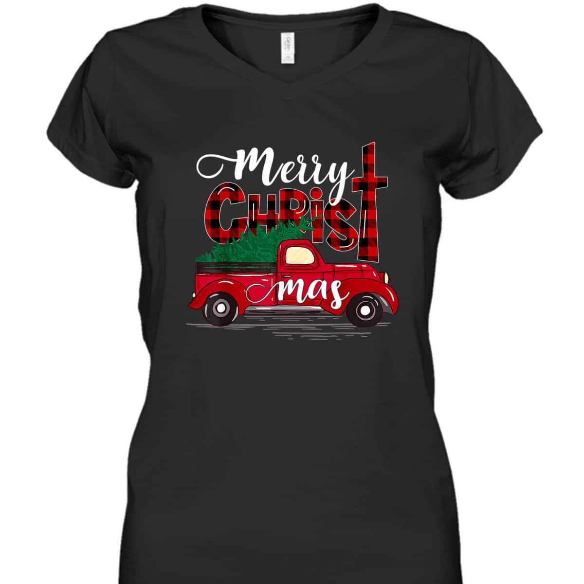 Merry Christmas Buffalo Plaid Red Truck Christian Cross Xmas T-Shirt Merry Christmas Buffalo Plaid Red Truck Christian Cross Xmas T-Shirt