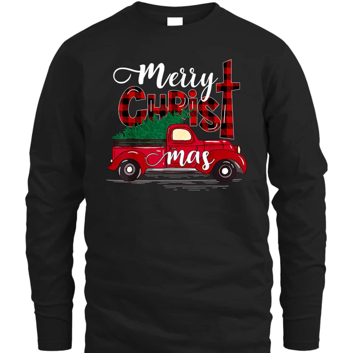 Merry Christmas Buffalo Plaid Red Truck Christian Cross Xmas T-Shirt Merry Christmas Buffalo Plaid Red Truck Christian Cross Xmas T-Shirt