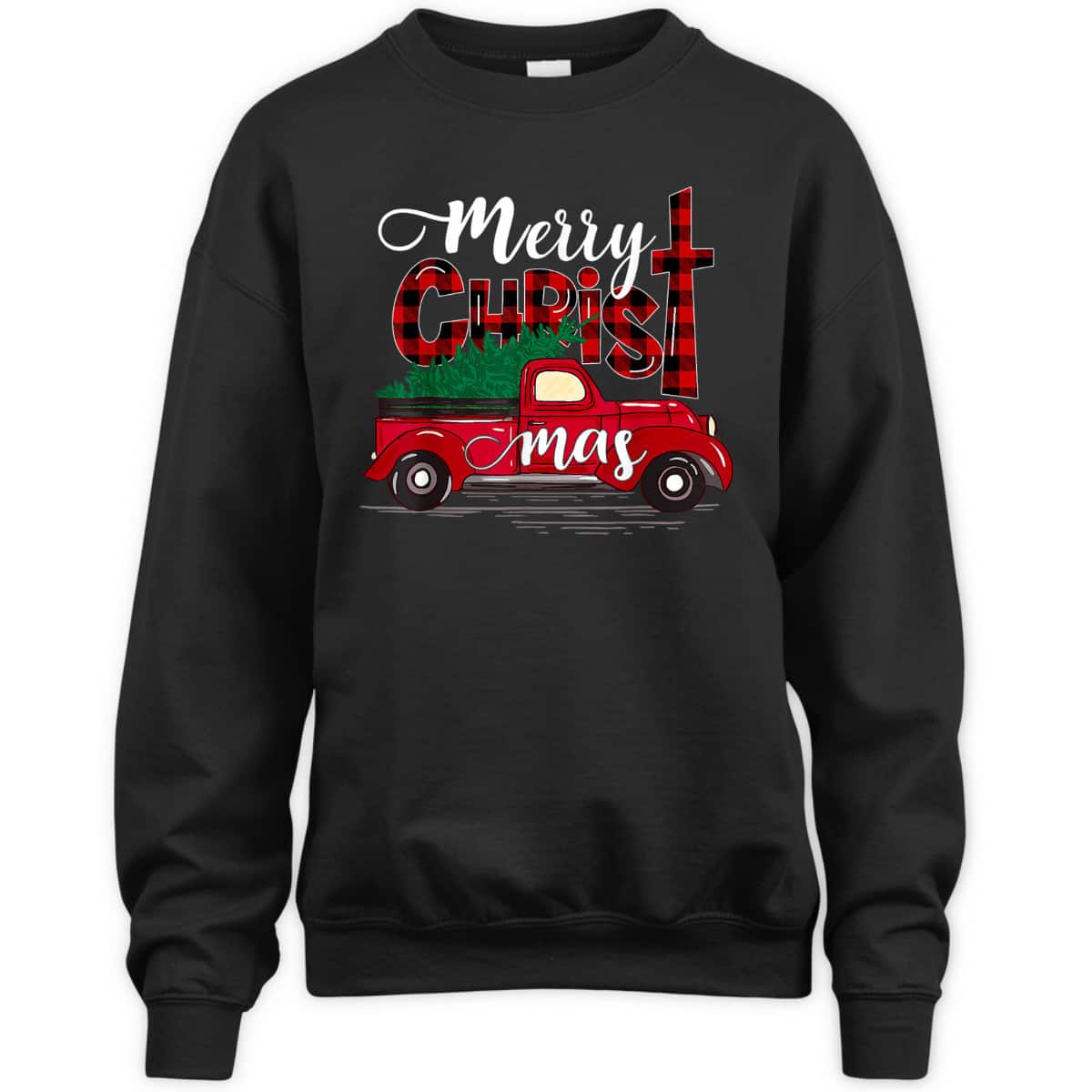 Merry Christmas Buffalo Plaid Red Truck Christian Cross Xmas T-Shirt Merry Christmas Buffalo Plaid Red Truck Christian Cross Xmas T-Shirt
