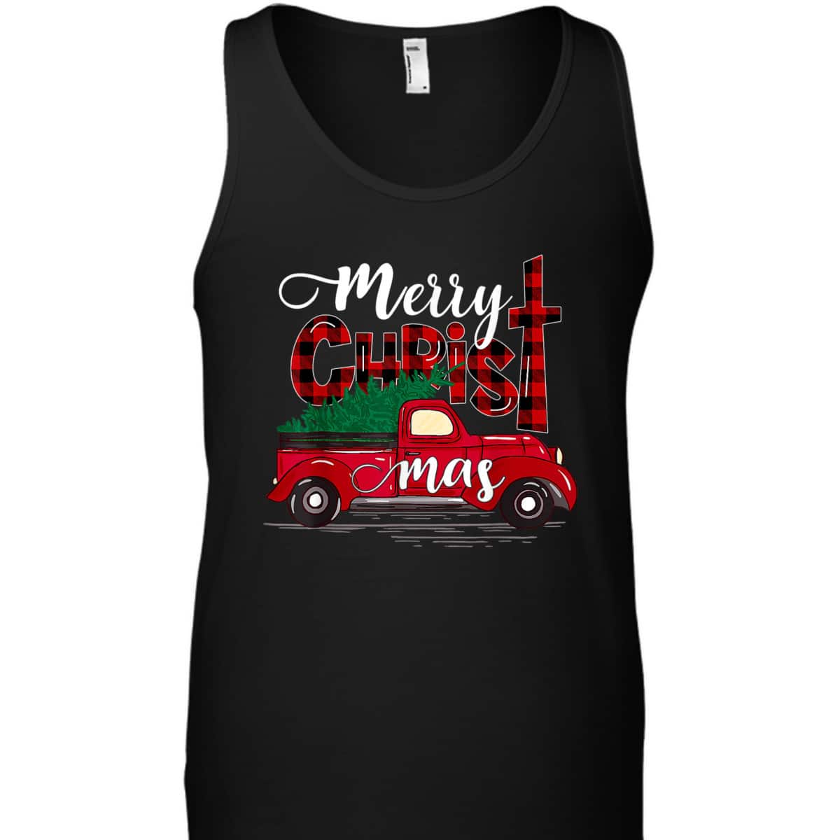 Merry Christmas Buffalo Plaid Red Truck Christian Cross Xmas T-Shirt Merry Christmas Buffalo Plaid Red Truck Christian Cross Xmas T-Shirt