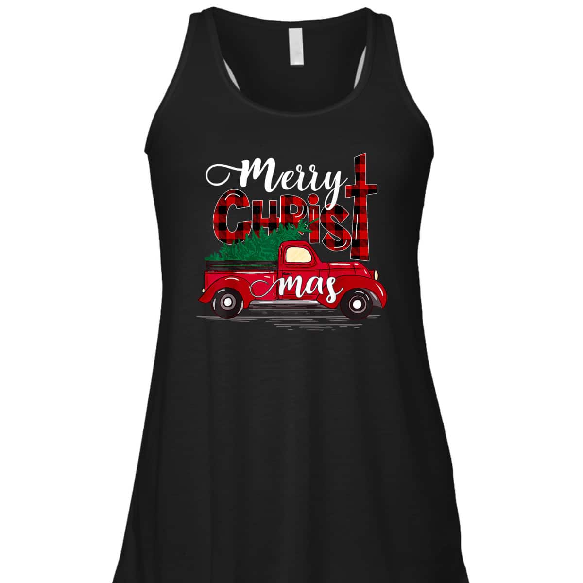 Merry Christmas Buffalo Plaid Red Truck Christian Cross Xmas T-Shirt Merry Christmas Buffalo Plaid Red Truck Christian Cross Xmas T-Shirt