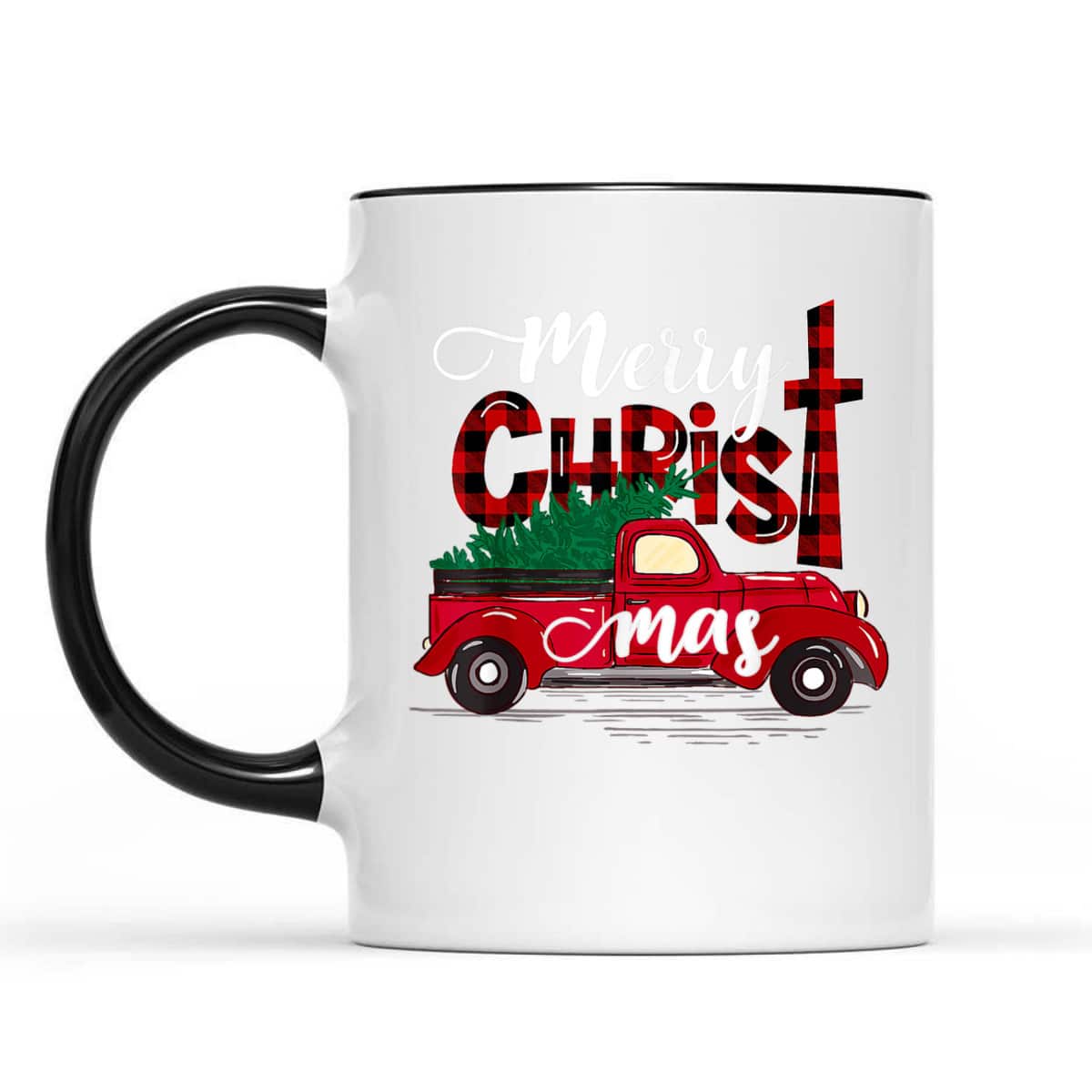 Merry Christmas Buffalo Plaid Red Truck Christian Cross Xmas T-Shirt Merry Christmas Buffalo Plaid Red Truck Christian Cross Xmas T-Shirt