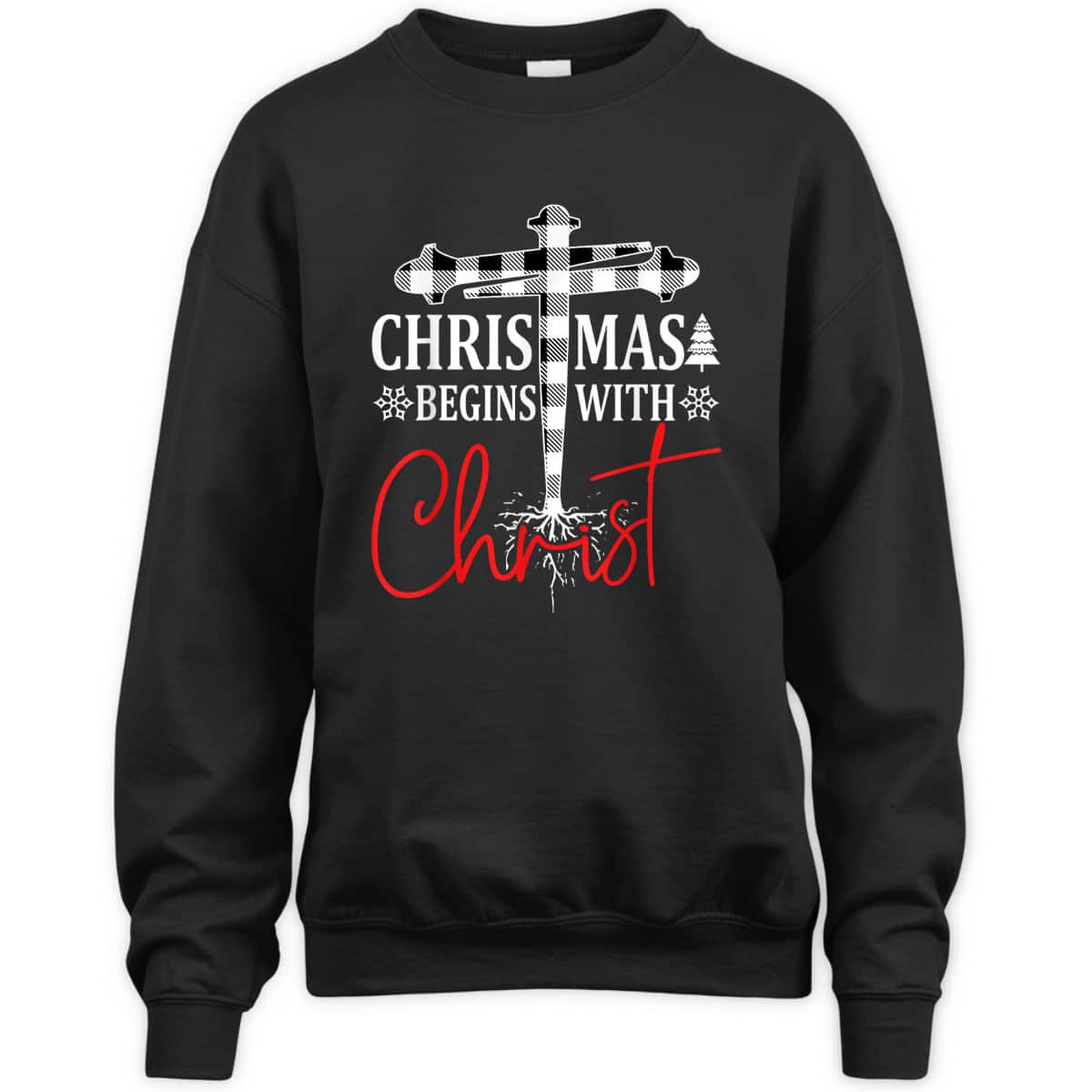 Christmas Begins With Christ Plaid White Tree Xmas Christian T-Shirt Christmas Begins With Christ Plaid White Tree Xmas Christian T-Shirt