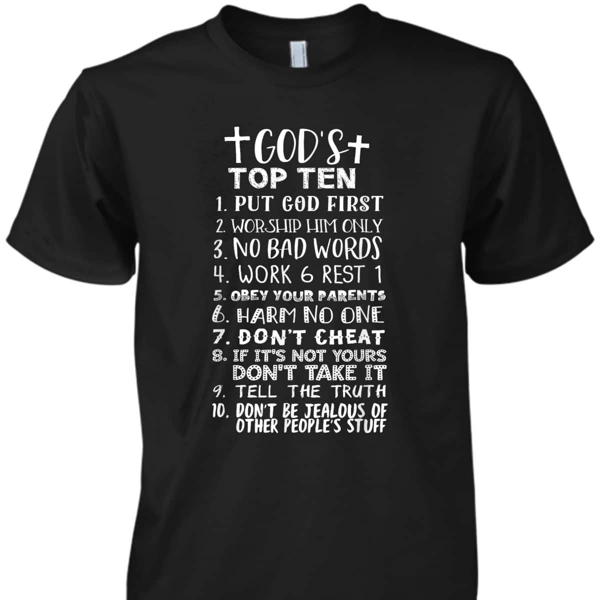 God's Top Ten 10 Commandments Jesus Christian Bible Verse T-Shirt