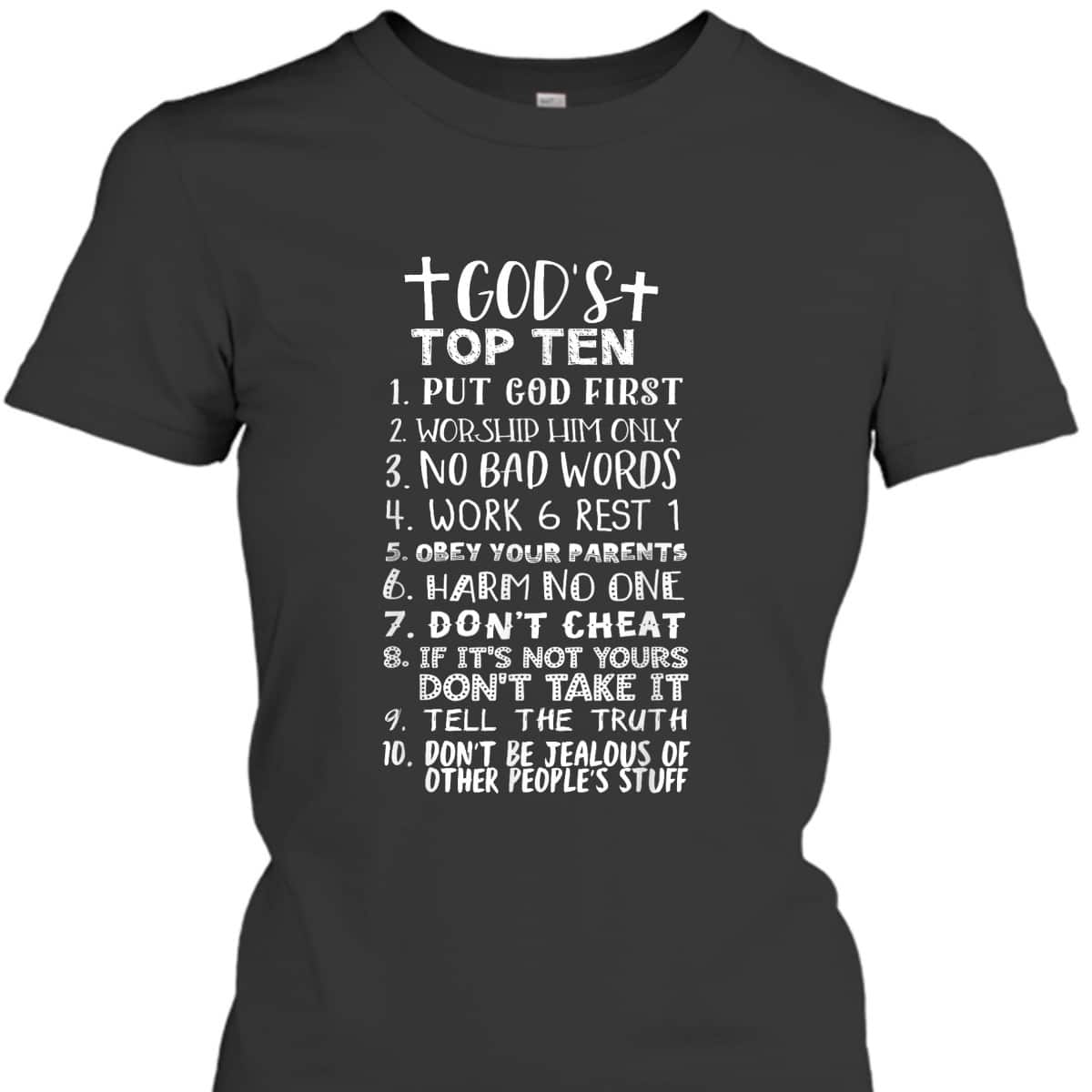 God's Top Ten 10 Commandments Jesus Christian Bible Verse T-Shirt