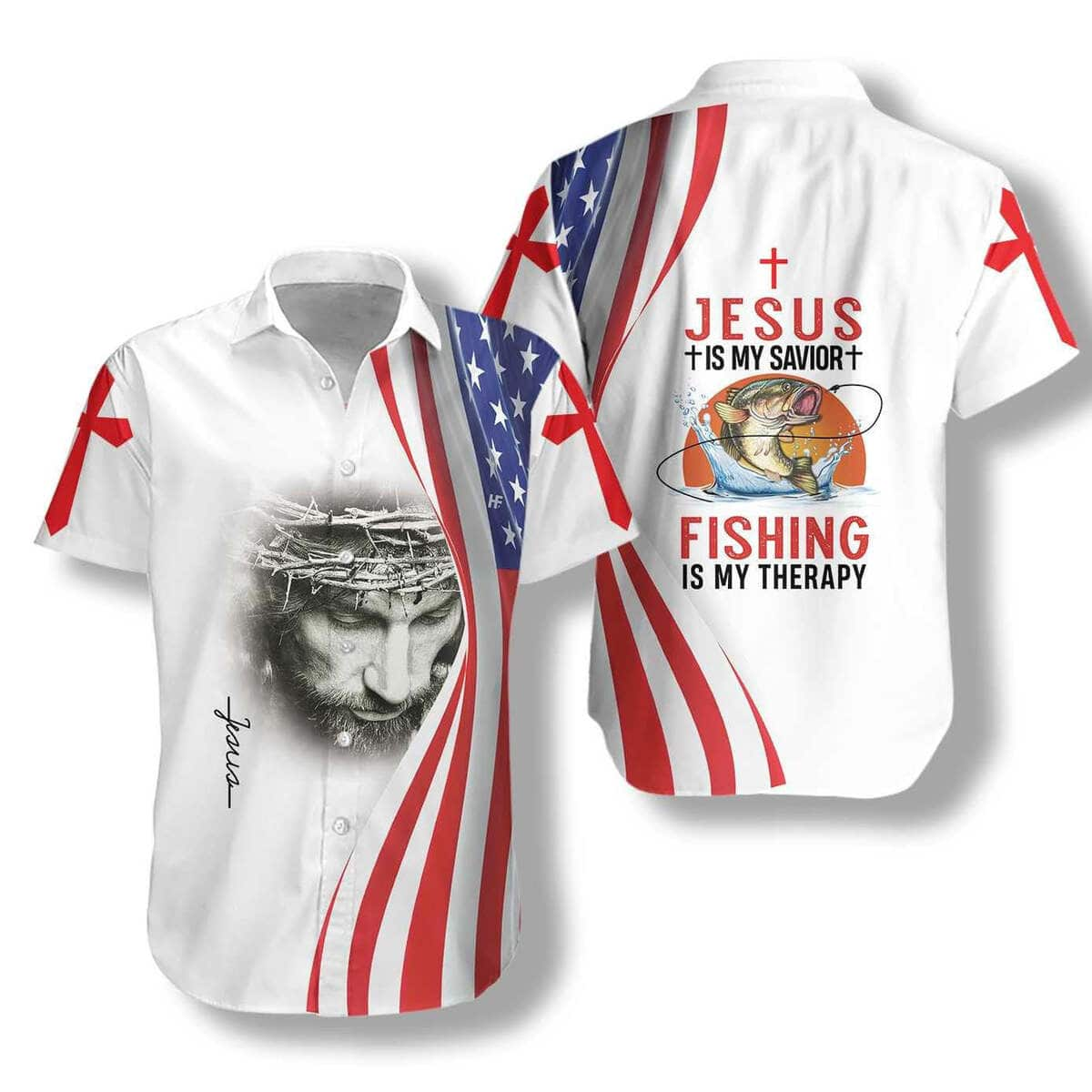 Jesus Is My Savior Fishing Is My Therapy Christian Hawaiian Shirt