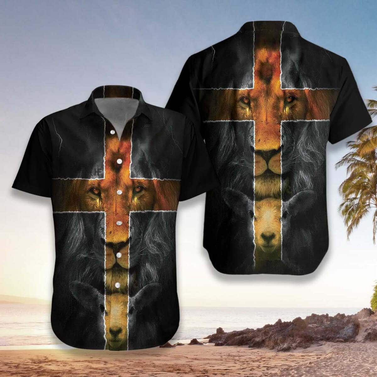 Jesus Amazing Lion And Lamb Christian Cross Hawaiian Shirt Jesus Amazing Lion And Lamb Christian Cross Hawaiian Shirt