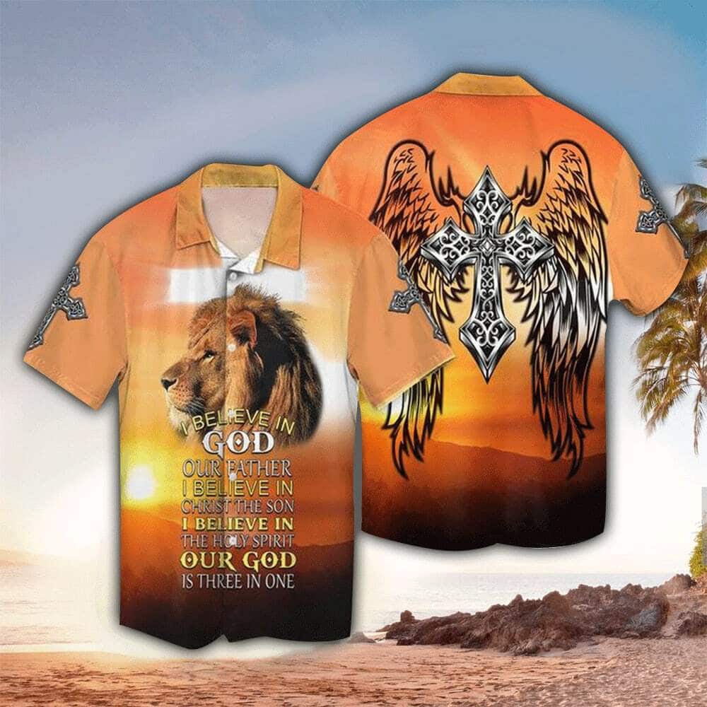 Christian Jesus And Lion Christian Cross Wings I Believe In God Our Father Hawaiian Shirt Christian Jesus And Lion Christian Cross Wings I Believe In God Our Father Hawaiian Shirt