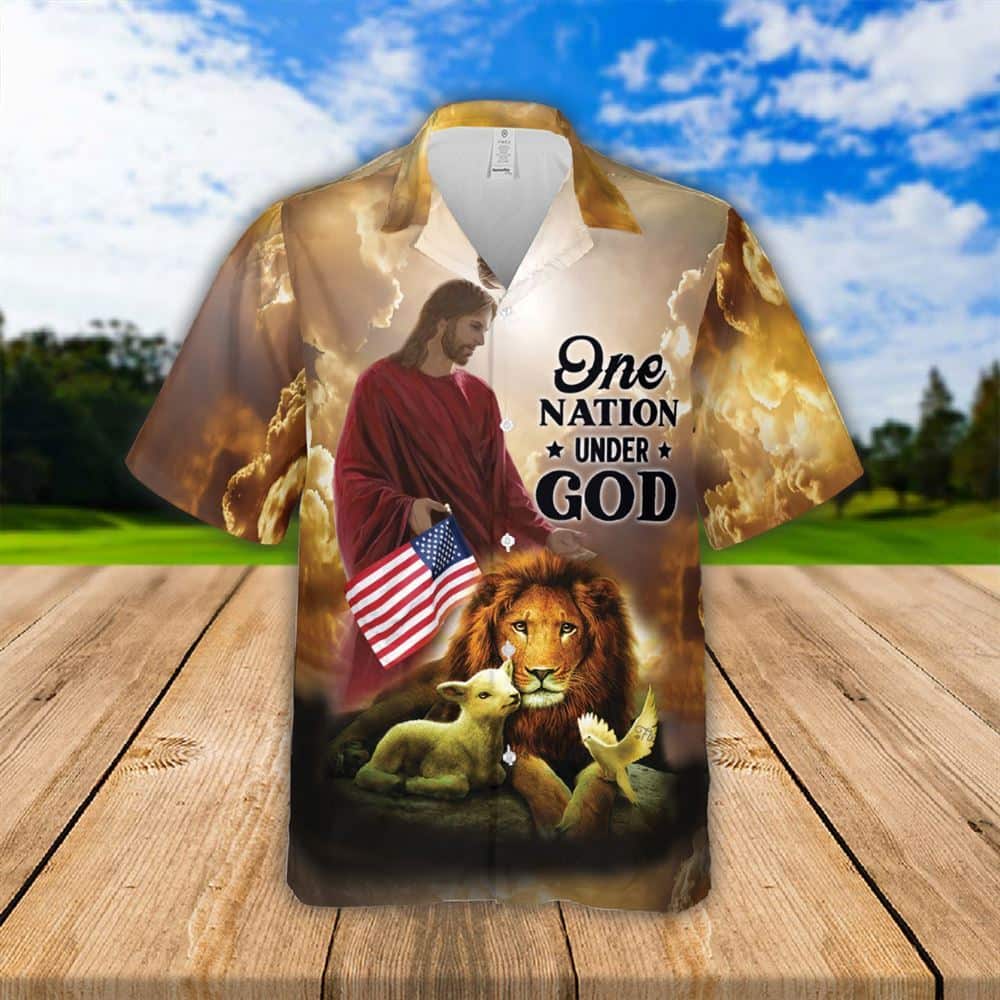 Jesus Lion Lamb One Nation Under God Religious Christian Independence Day Hawaiian Shirt Jesus Lion Lamb One Nation Under God Religious Christian Independence Day Hawaiian Shirt