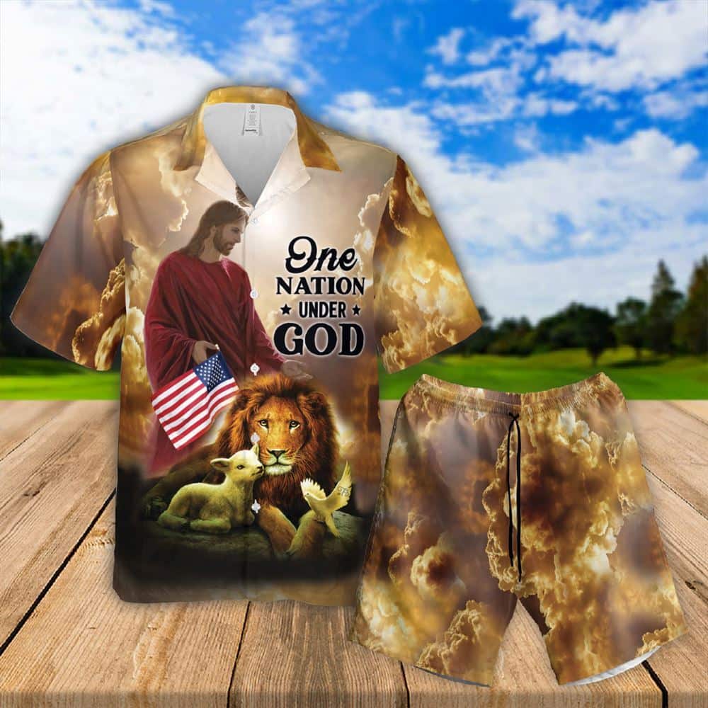 Jesus Lion Lamb One Nation Under God Religious Christian Independence Day Hawaiian Shirt Jesus Lion Lamb One Nation Under God Religious Christian Independence Day Hawaiian Shirt