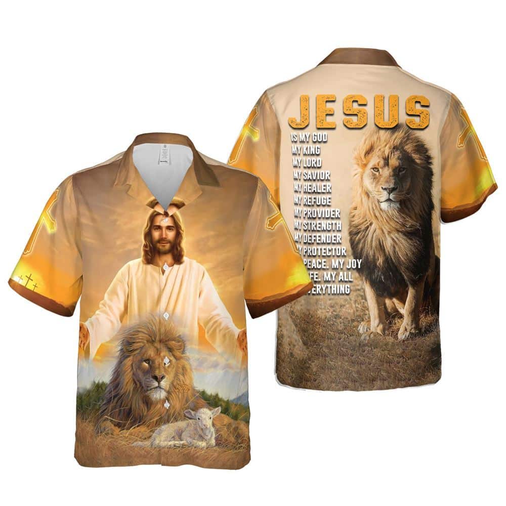 Jesus Is My God Religious Christian Lion Lamb Hawaiian Shirt Jesus Is My God Religious Christian Lion Lamb Hawaiian Shirt