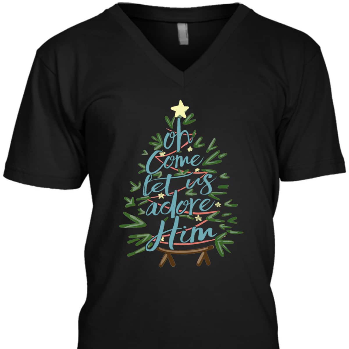 Oh Come Let Us Adore Him Christmas Tree Xmas T-Shirt Oh Come Let Us Adore Him Christmas Tree Xmas T-Shirt