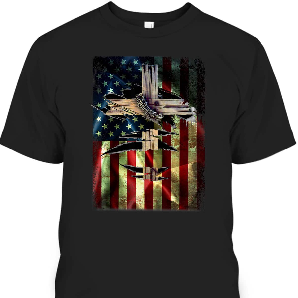 Christian Patriotic US Flag Christianity Cross T-Shirt