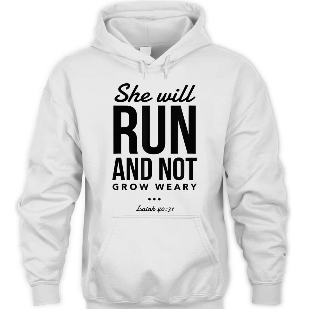 Christian Bible Verse Religious Runner She Will Run And Not Grow Weary T-Shirt