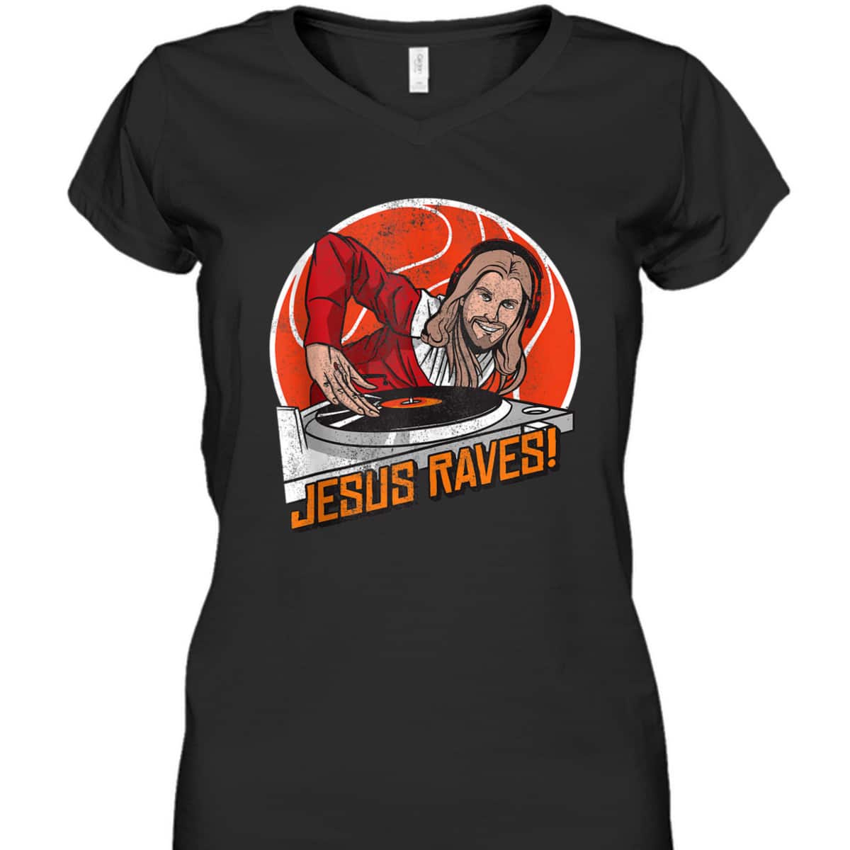 Jesus Raves Christian Party DJ Techno Turntable Funny Christian T-Shirt Jesus Raves Christian Party DJ Techno Turntable Funny Christian T-Shirt