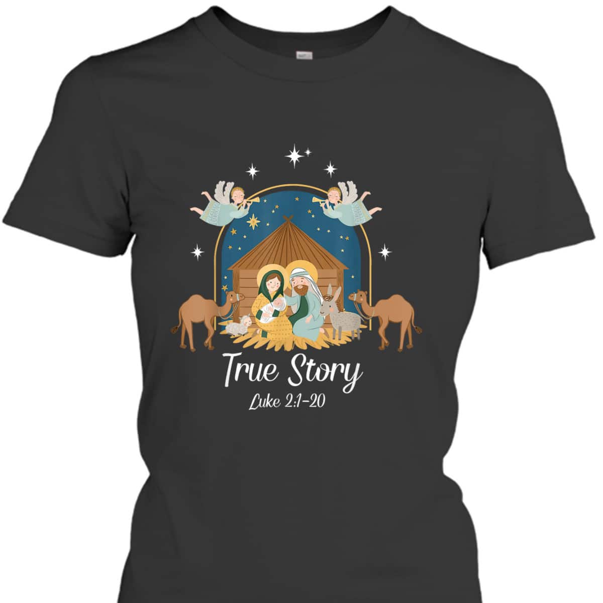 True Story Nativity Scene Christmas Baby Jesus Christian Bible Verse T-Shirt True Story Nativity Scene Christmas Baby Jesus Christian Bible Verse T-Shirt