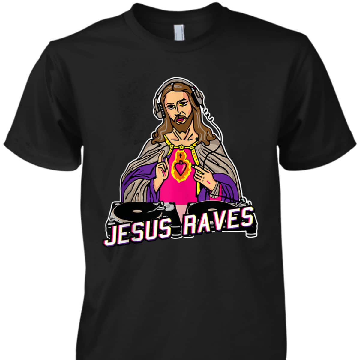 Jesus Raves Christmas EDM Music X-Mas Party Christian DJ T-Shirt Jesus Raves Christmas EDM Music X-Mas Party Christian DJ T-Shirt