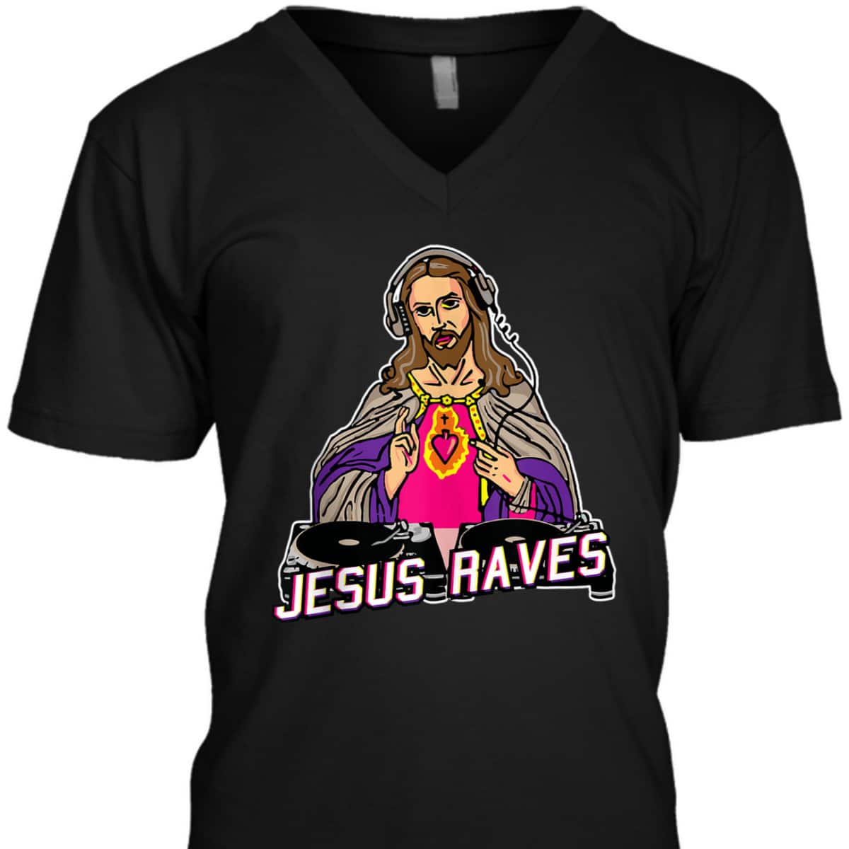 Jesus Raves Christmas EDM Music X-Mas Party Christian DJ T-Shirt Jesus Raves Christmas EDM Music X-Mas Party Christian DJ T-Shirt