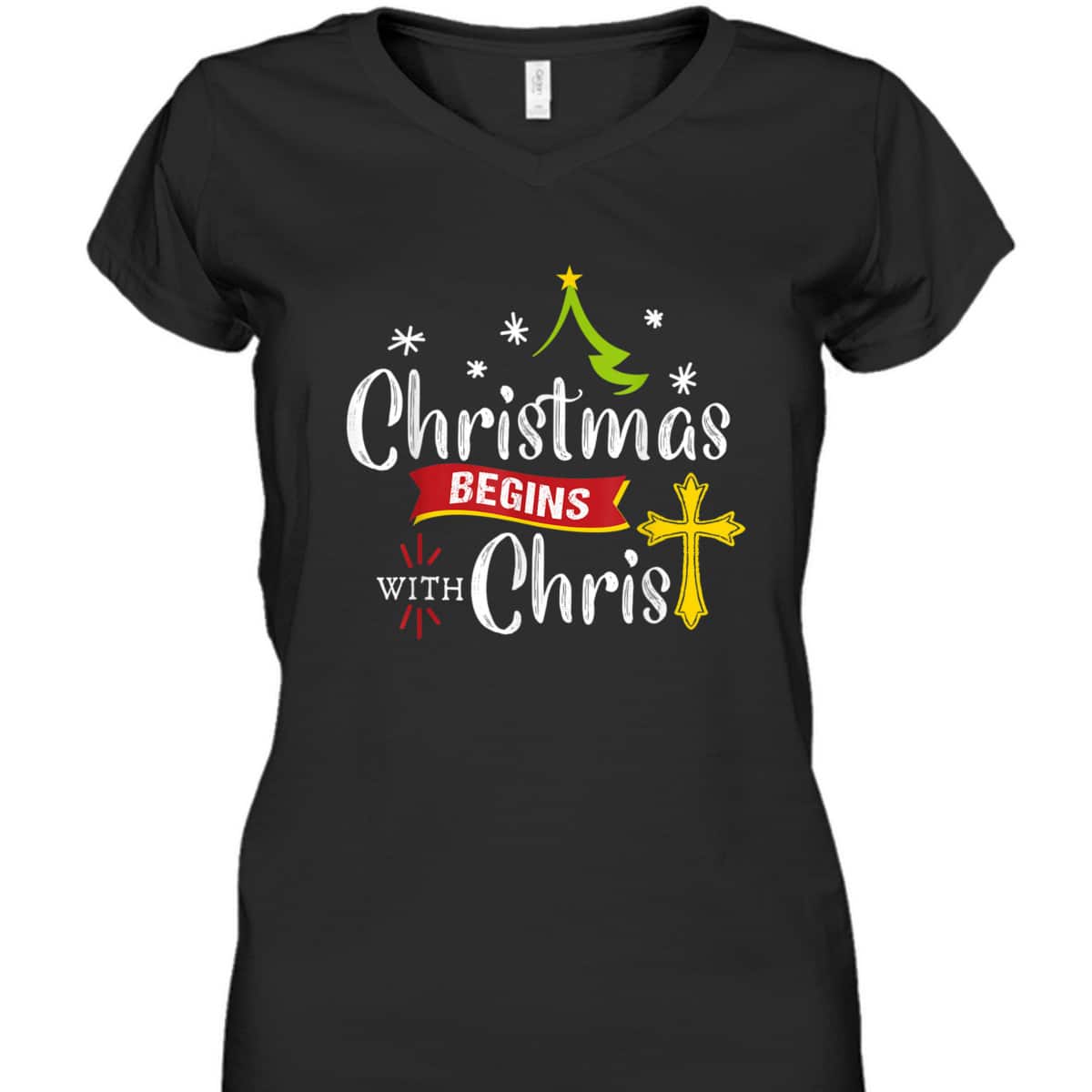Christmas Begins With Christ Jesus Christian Cross T-Shirt Christmas Begins With Christ Jesus Christian Cross T-Shirt