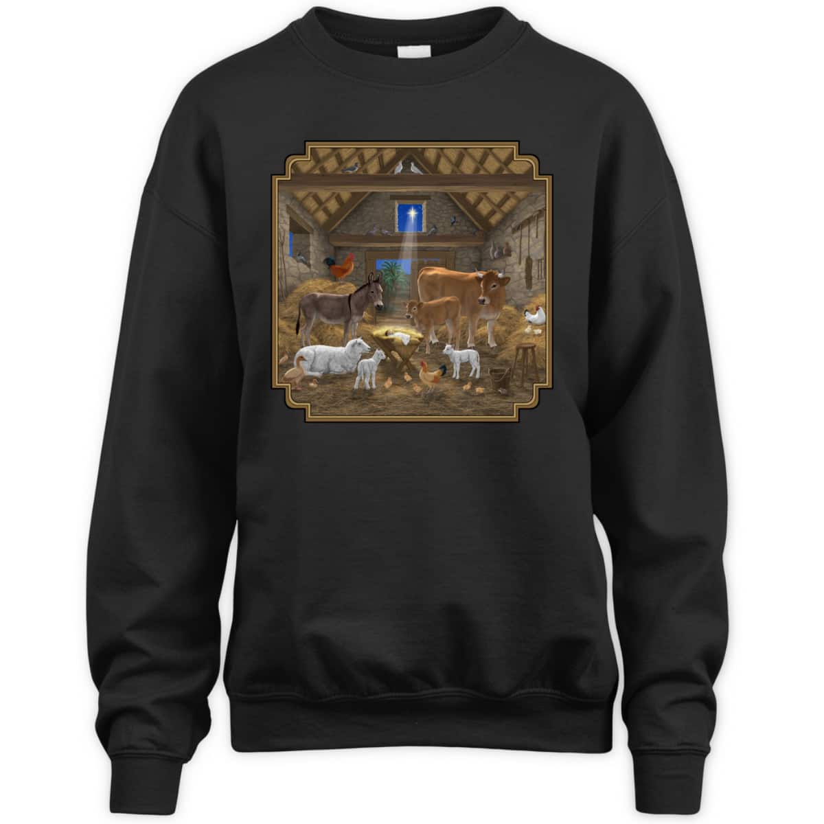Jesus Manger Christmas Nativity Scene Barnyard Farm Animals T-Shirt Jesus Manger Christmas Nativity Scene Barnyard Farm Animals T-Shirt