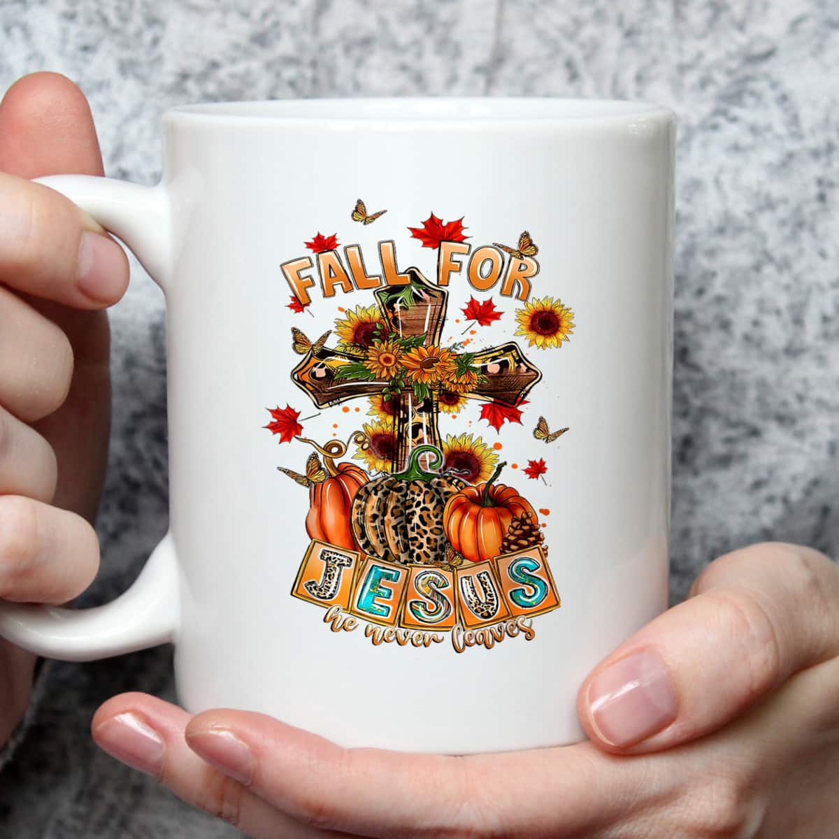 Fall For Jesus He Never Leaves Pumpkin Sunflower Christian T-Shirt Fall For Jesus He Never Leaves Pumpkin Sunflower Christian T-Shirt