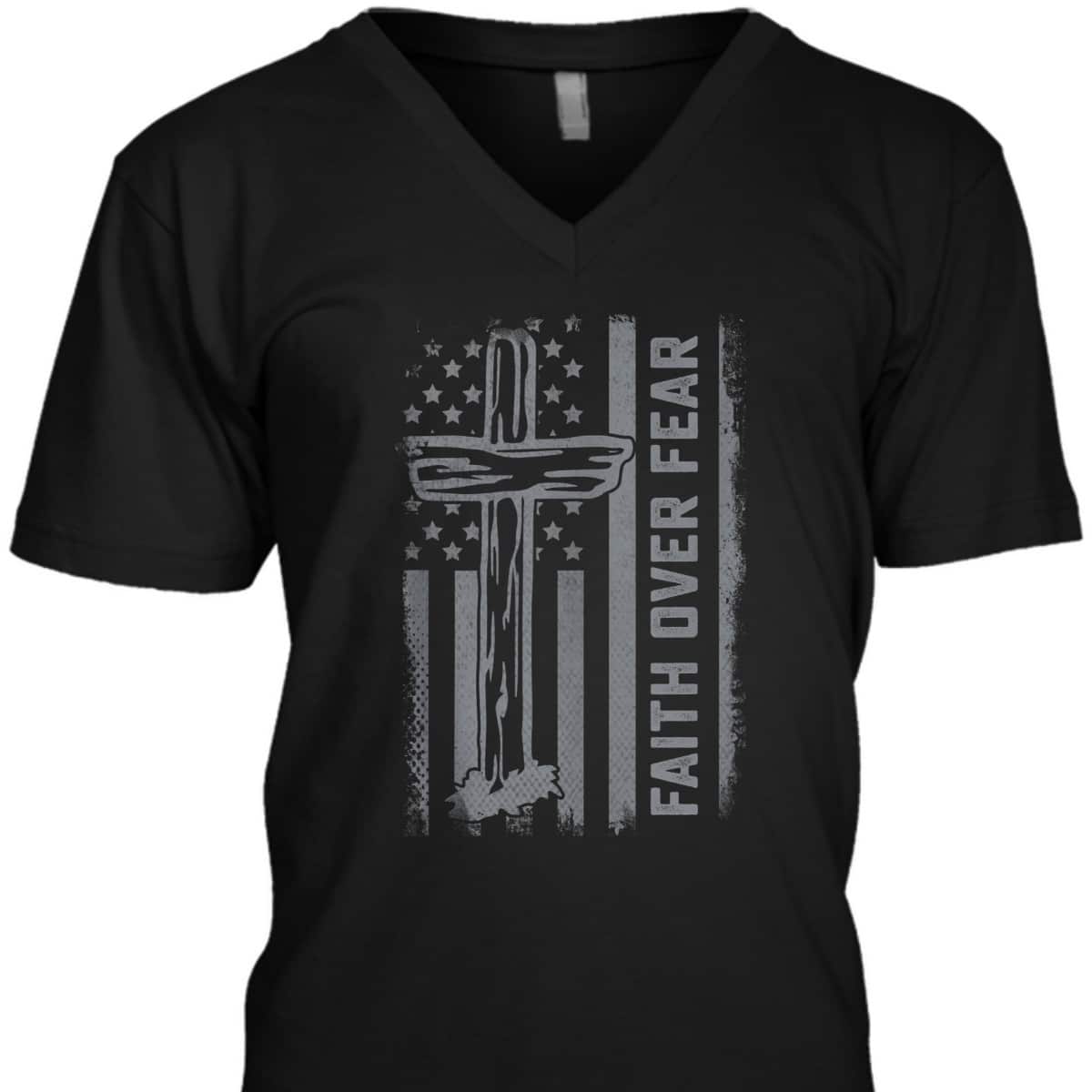 Christian US Flag Cross Faith Over Fear Bible Verse T-Shirt Christian US Flag Cross Faith Over Fear Bible Verse T-Shirt