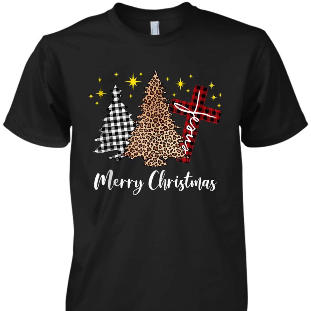 Merry Christmas Xmas Tree Cross Red Plaid Christian Leopard T-Shirt Merry Christmas Xmas Tree Cross Red Plaid Christian Leopard T-Shirt