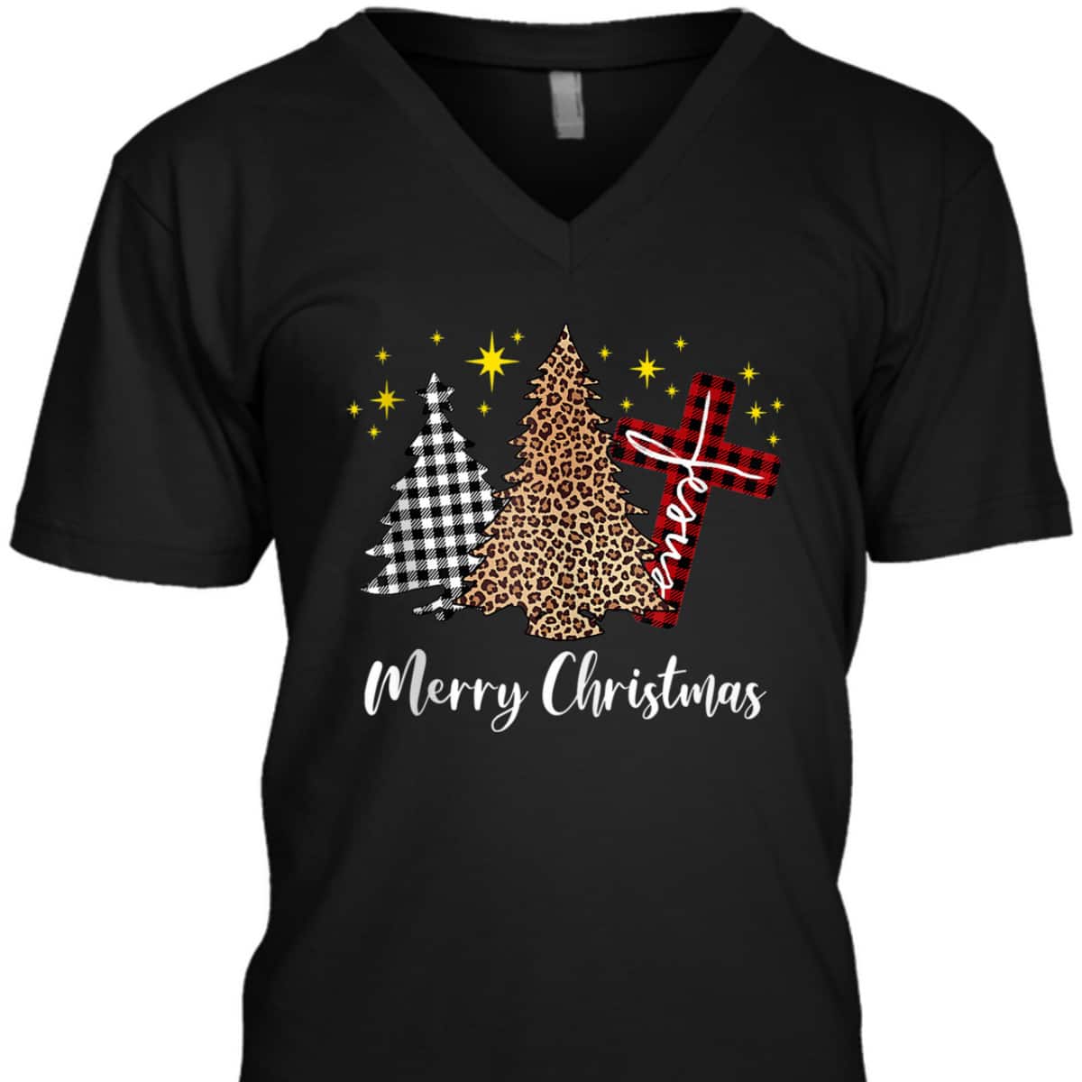 Merry Christmas Xmas Tree Cross Red Plaid Christian Leopard T-Shirt Merry Christmas Xmas Tree Cross Red Plaid Christian Leopard T-Shirt