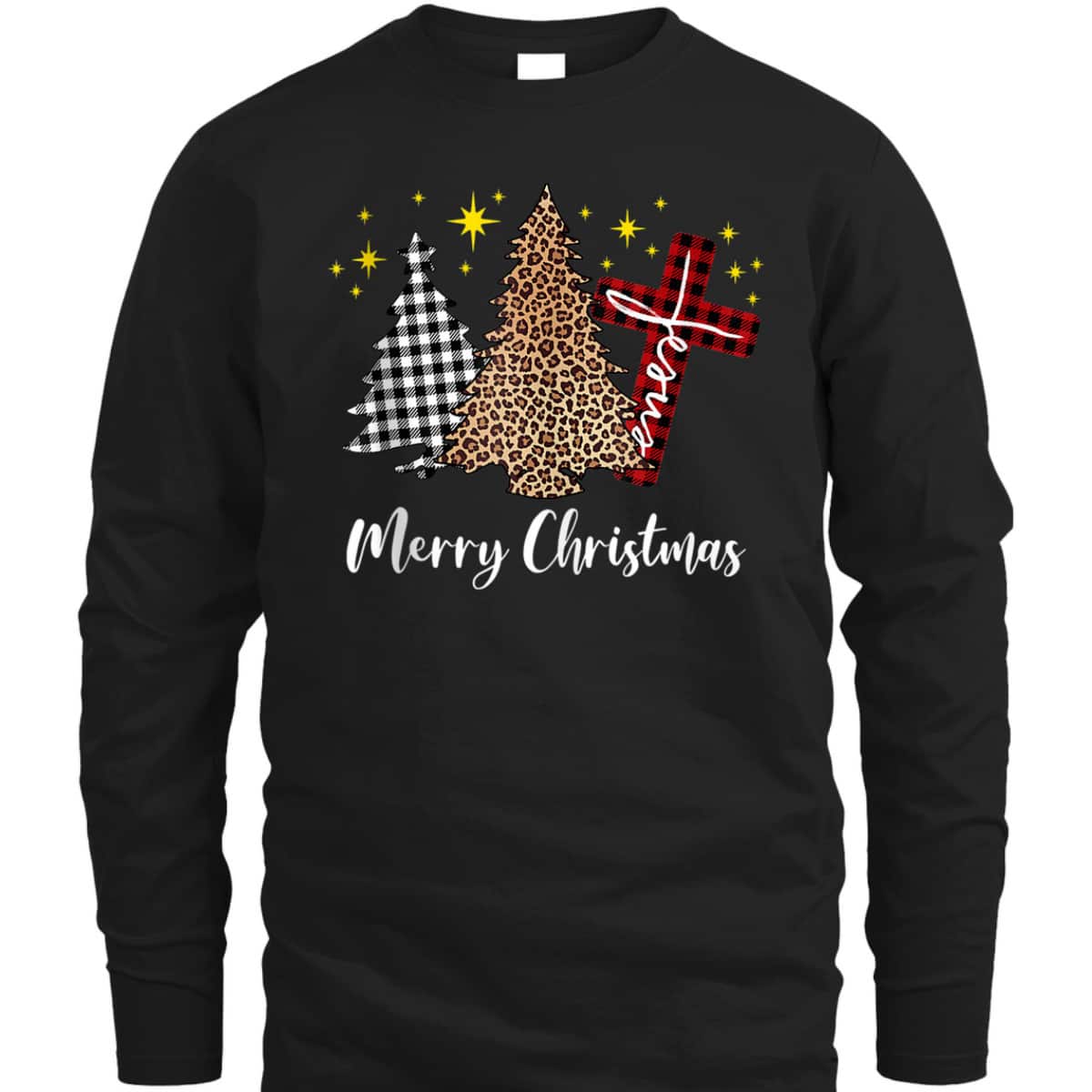 Merry Christmas Xmas Tree Cross Red Plaid Christian Leopard T-Shirt Merry Christmas Xmas Tree Cross Red Plaid Christian Leopard T-Shirt