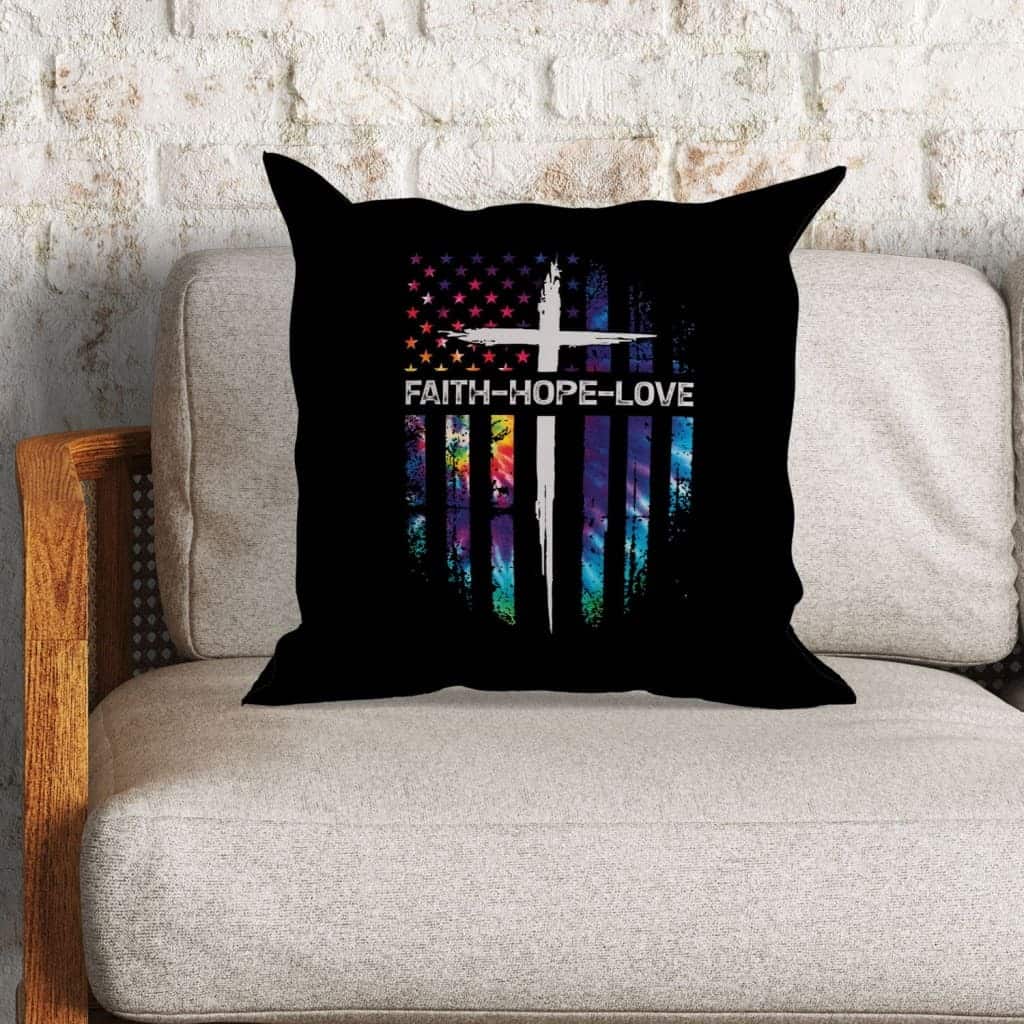 Christian US Flag Cross Faith Hope Love Christian Pillow