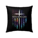 Christian US Flag Cross Faith Hope Love Christian Pillow
