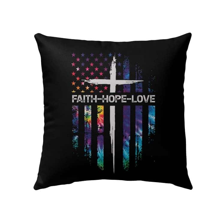 Christian US Flag Cross Faith Hope Love Christian Pillow Christian US Flag Cross Faith Hope Love Christian Pillow