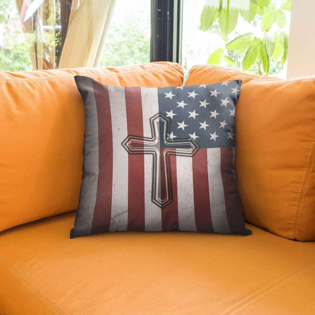 Awesome American Flag Cross Christian Pillow Awesome American Flag Cross Christian Pillow