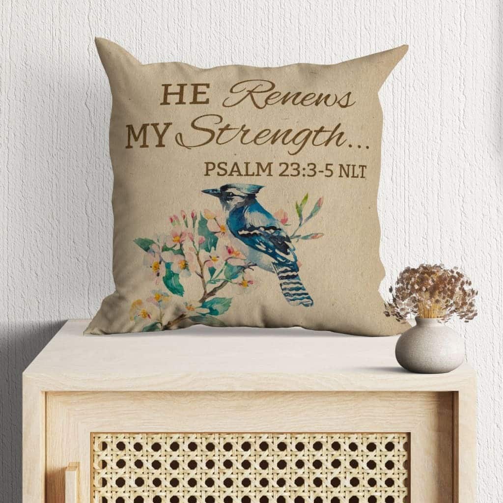 He Renews My Strength Psalm 233-5 Bible Verse Pillow He Renews My Strength Psalm 233-5 Bible Verse Pillow