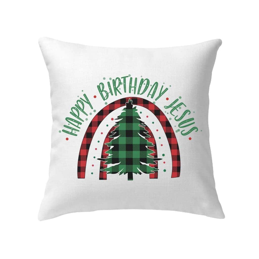 Happy Birthday Jesus Christmas Tree Pillow