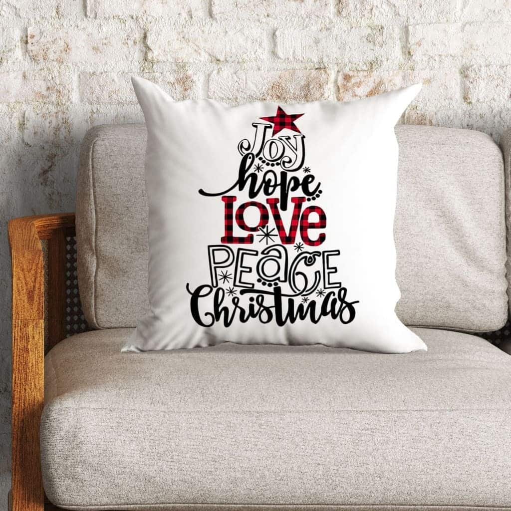 Joy Hope Love Peace Christmas Buffalo Plaid Christian Pillow Joy Hope Love Peace Christmas Buffalo Plaid Christian Pillow