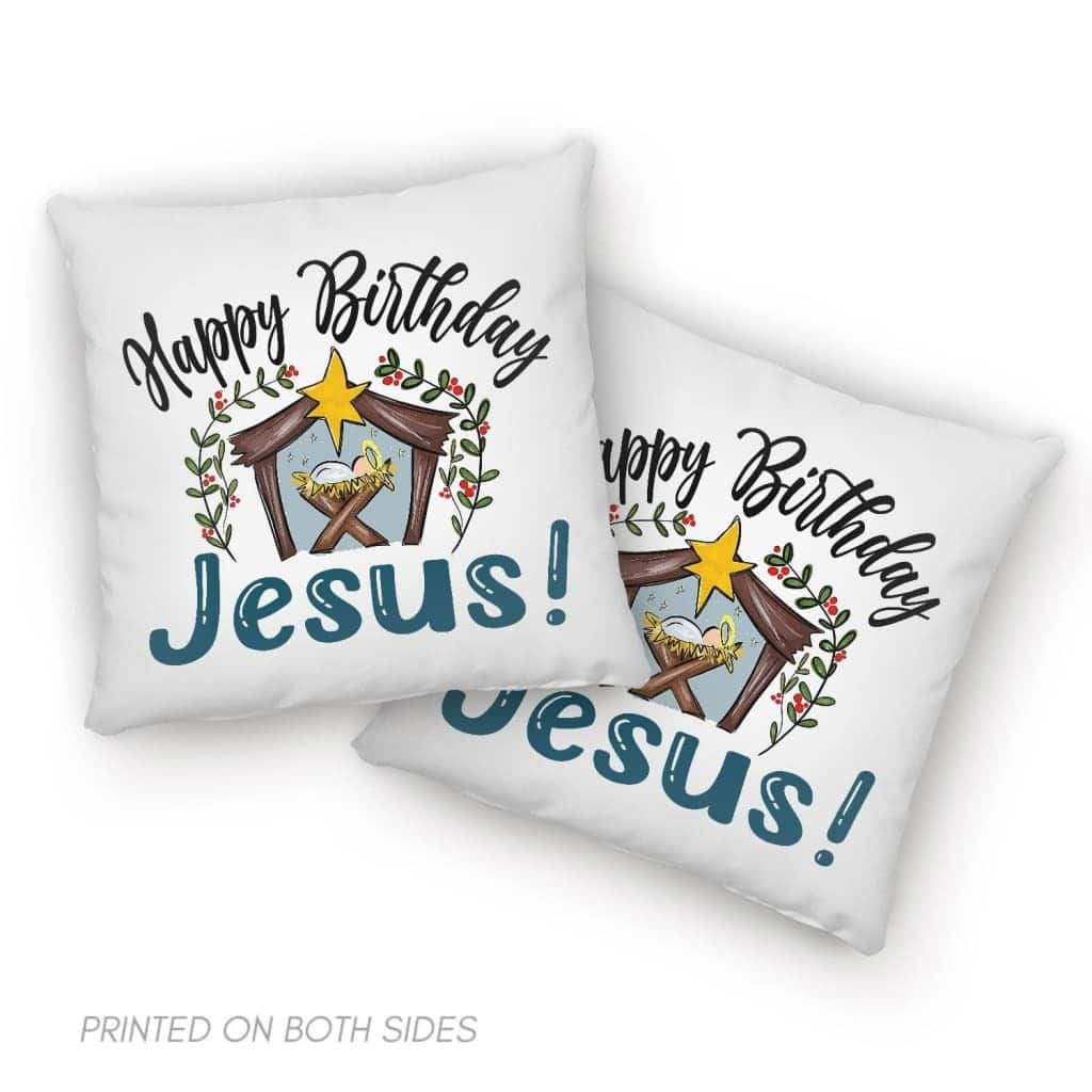 Jesus In A Manger Happy Birthday Jesus Pillow Jesus In A Manger Happy Birthday Jesus Pillow